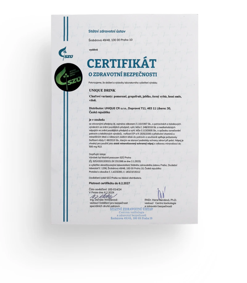 Certifikát UNIQUE - Ochranné nápoje (webp)